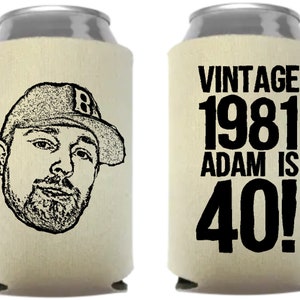 150 Cartoon Pic bday, bday party coolers, beer holders, 30th bday party, custom can coolies, party favors, personal pic cartoon, hbd