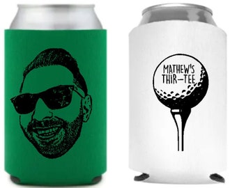 personalized golf lover beer can and bottle coolers, keeps drinks cold, can cozy, bday party, stag party, bach, party favor, summer party