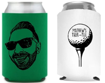 personalized golf lover beer can and bottle coolers, keeps drinks cold, can cozy, bday party, stag party, bach, party favor, summer party