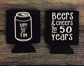 Beers & Cheers birthday can coolers, birthday party favors, birthday party beer lover, happy birthday coolers, cheers for 50 years, cheers