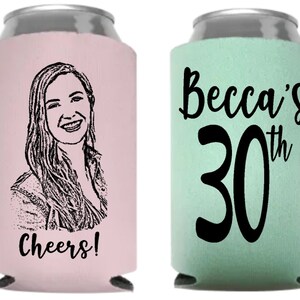 12-pack custom face coolers, birthday party favors, 30th birthday, 40th birthday, photo , summer party favors, bulk discount pack