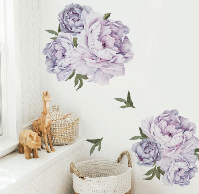 Purple Floral Nursery Decor Peony Wall Stickers Flower Etsy
