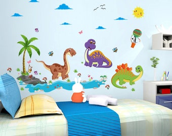 Dinosaurs and Zebra Wall Decal for Nursery / Safari Dinosaur Wall Stickers for Kids /  Removable Jungle Wall Decor for Toddler