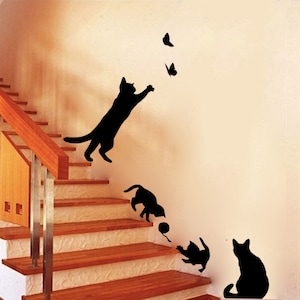 Black Cat Wall Decal: Butterfly, Yarn, Playful Kittens