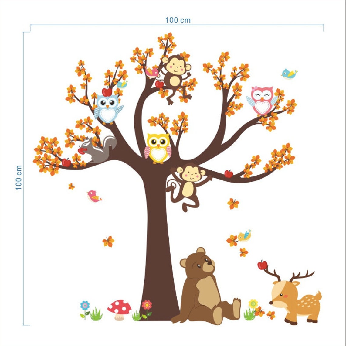 Woodland Wall Sticker Tree Wall Decal Jungle Animals Etsy