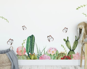 Cactus Wall Decal / Desert Plants Succulent Stickers / Nature Tropical Decor / Peel and Stick Green Botanical Wall Art / Greenery Wallpaper
