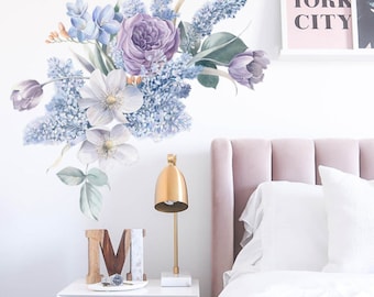 Purple Floral Wall Decals: Watercolor Flower Bouquet Stickers