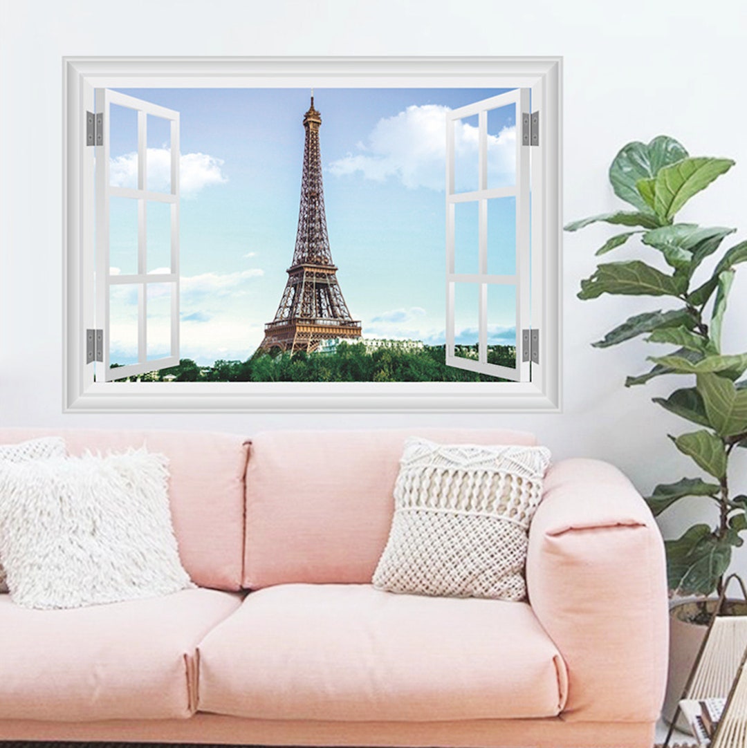 3D Window Paris Wall Decal | Fake Window Eiffel Tower Wall Sticker ...
