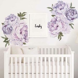 Purple Floral Nursery Decor | Peony Wall Stickers | Flower Wall Decor | Removable Bedroom Decals | Baby Girl Wallpaper | Room Art