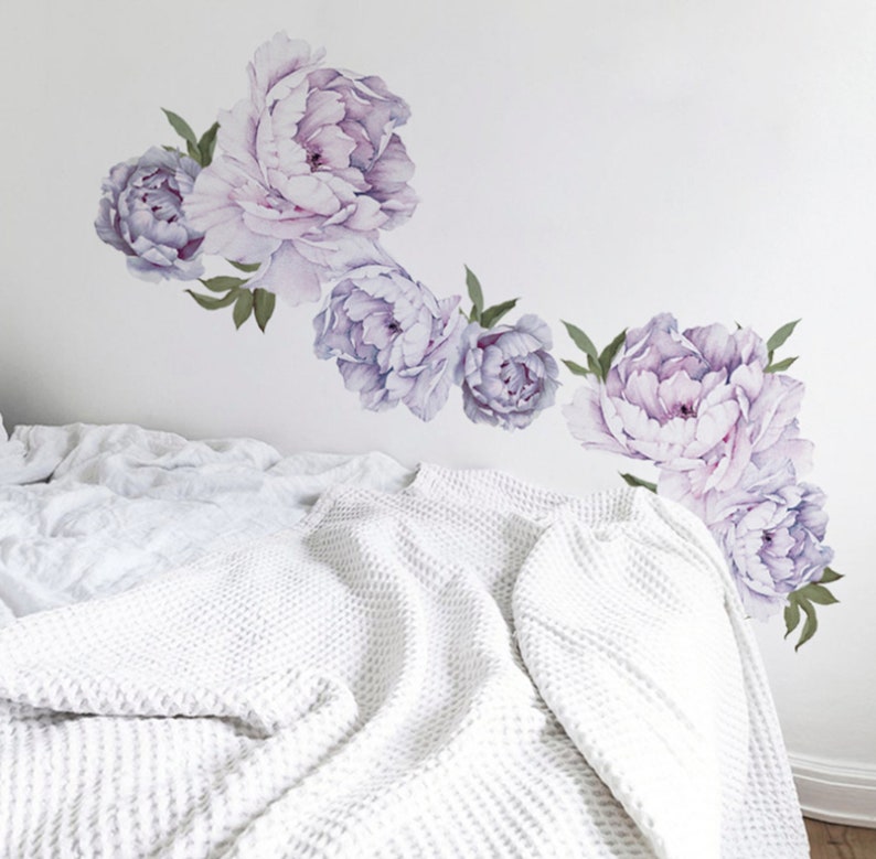 Purple Floral Nursery Decor Peony Wall Stickers Flower Etsy