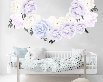 Purple Peony & Rose Wall Decals: Peel and Stick Floral Decor
