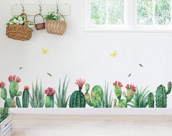 Cactus Wall Decal | Succulents Wall Stickers | Desert Wall Art | Nature Tropical Plants Decals | Removable Greenery Wall Decor Living Room