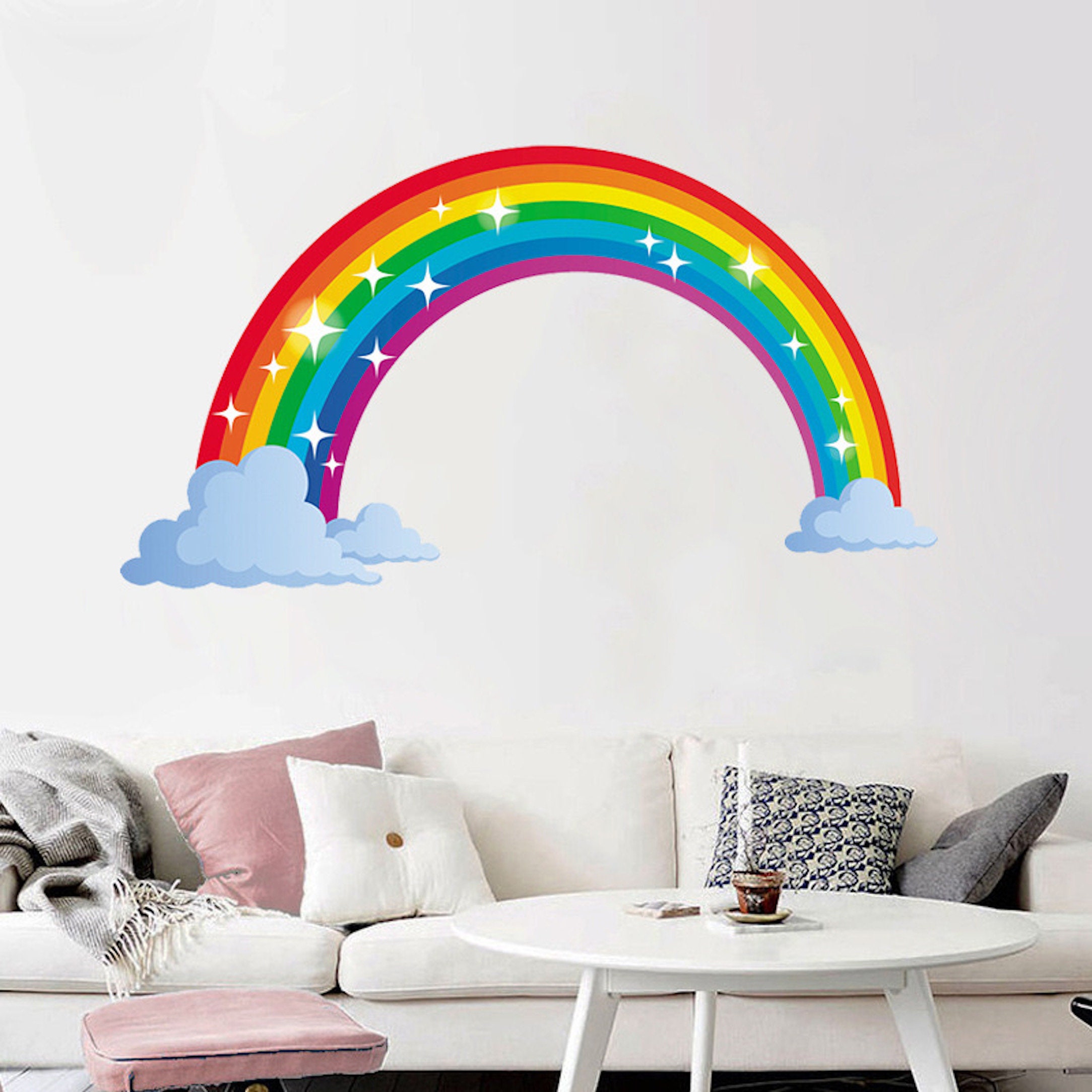 Yovkky Pink Gray Rainbow Cloud Wall Decals - Removable Peel & Stick Boho Nursery Decor, Kids Room Stickers - View #5