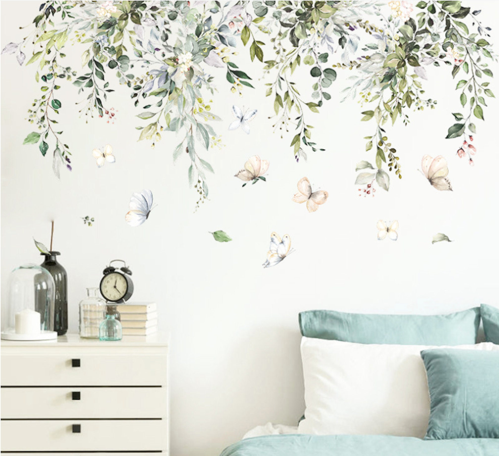 Hanging Vines and Leaves Wall Stickers / Greenery Wall Decal / Nature Wall Decal for Girls Bedroom / Removable Botanical Nursery Decor