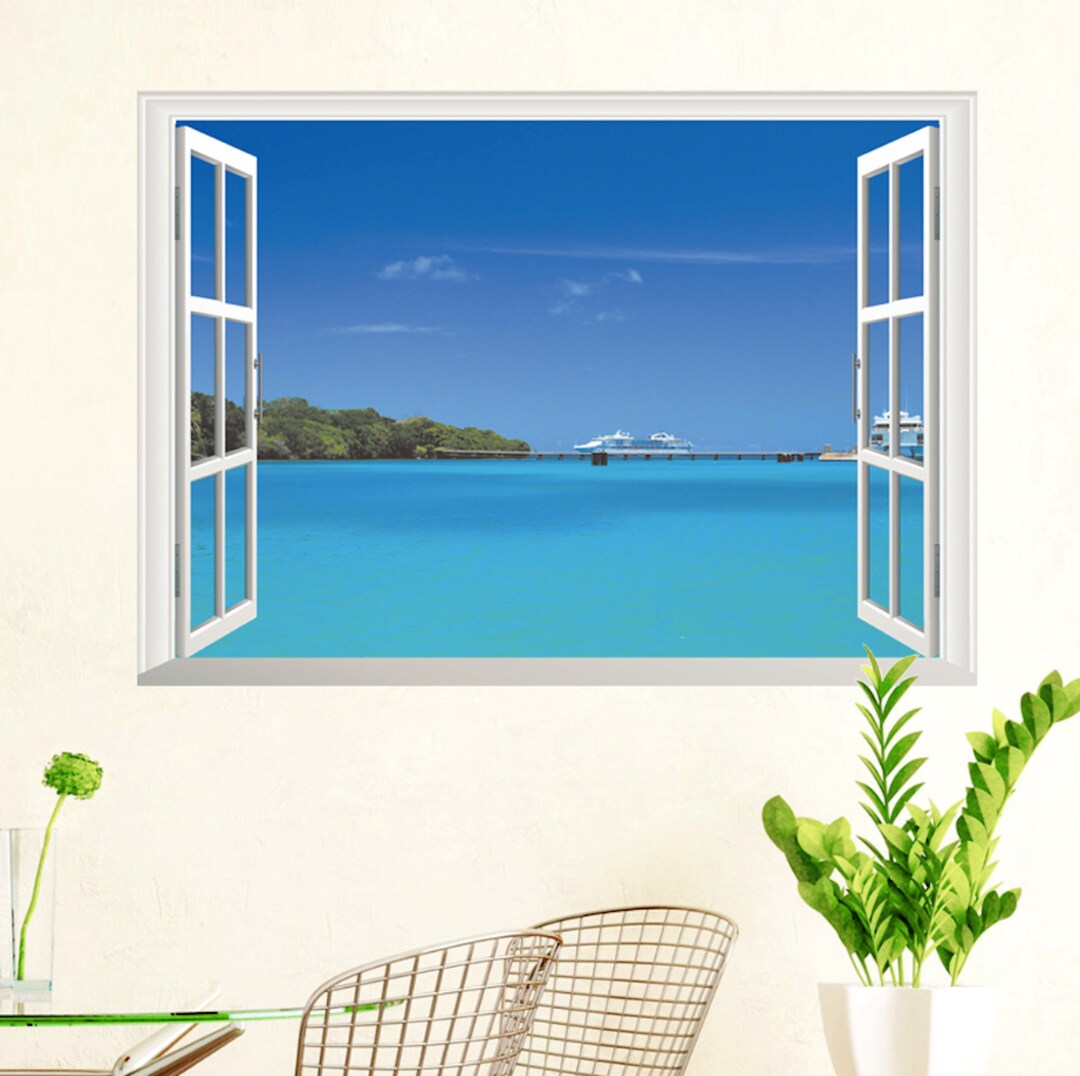 3D Beach Scene Nature Wall Decal Fake Window Stickers Sea - Etsy