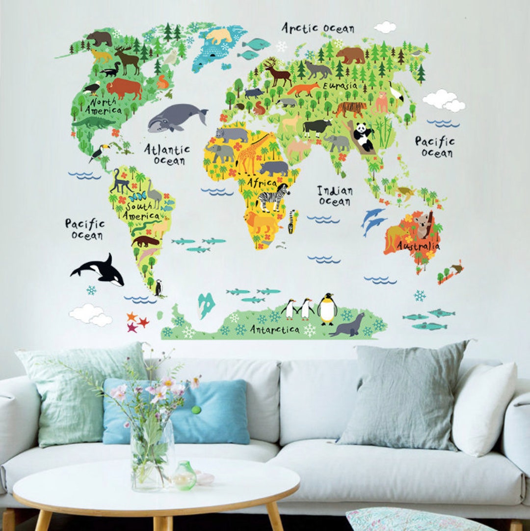 Animal World Map Wall Decal: Educational Nursery Decor - Etsy