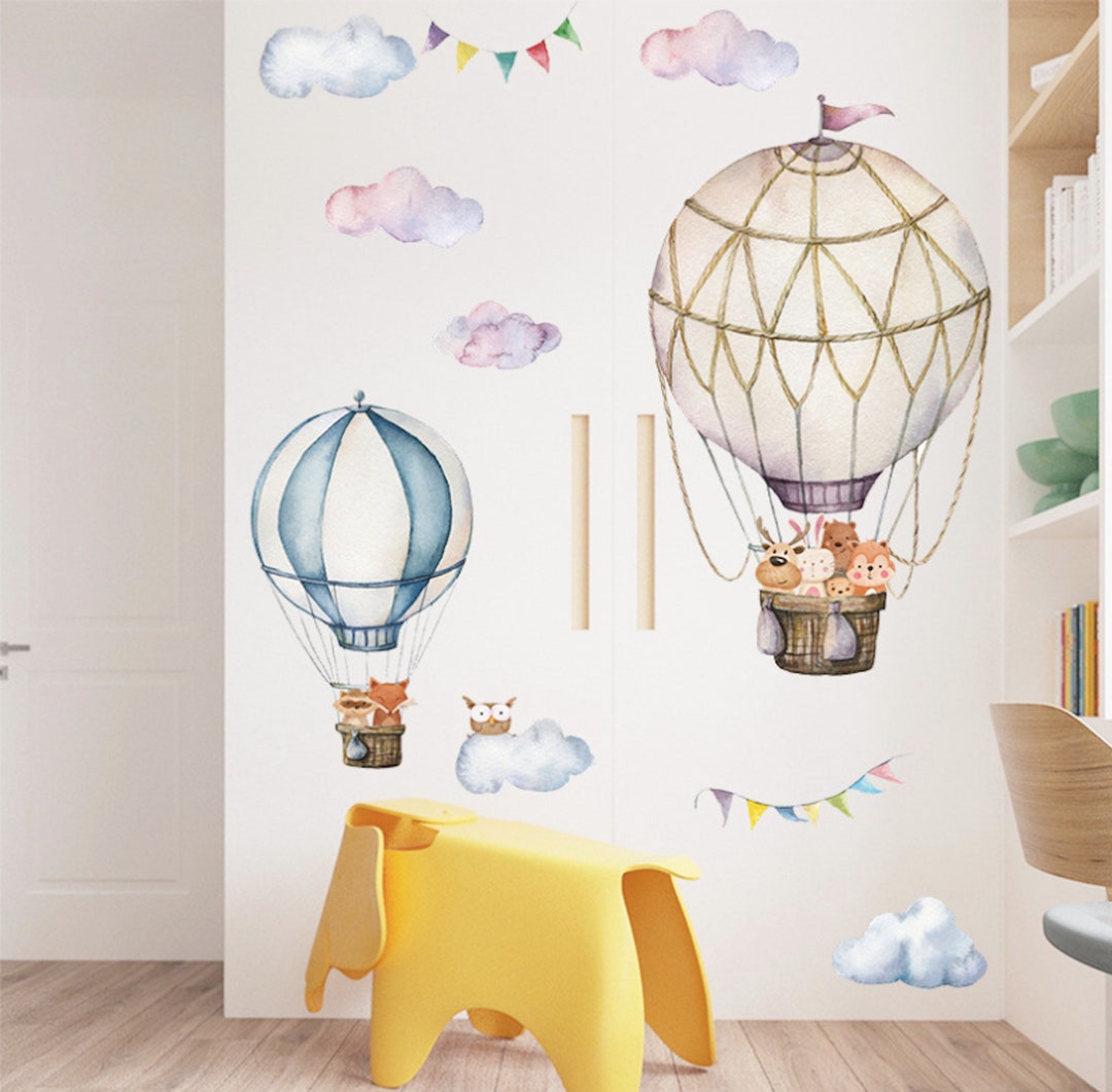 Hot Air Balloon Animal Nursery Wall Decal: Peel & Stick Playroom Mural ...