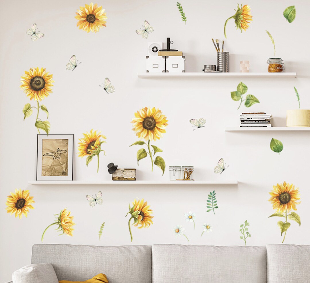 Sunflower Wall Decal Set: Removable Floral Nursery Mural - Etsy