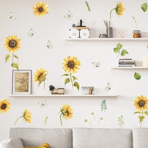Sunflower Wall Decal Set | Removable Floral Wallpaper Alternative | Customizable Yellow Floral Mural for Nursery | Botanical Accent Wall Art