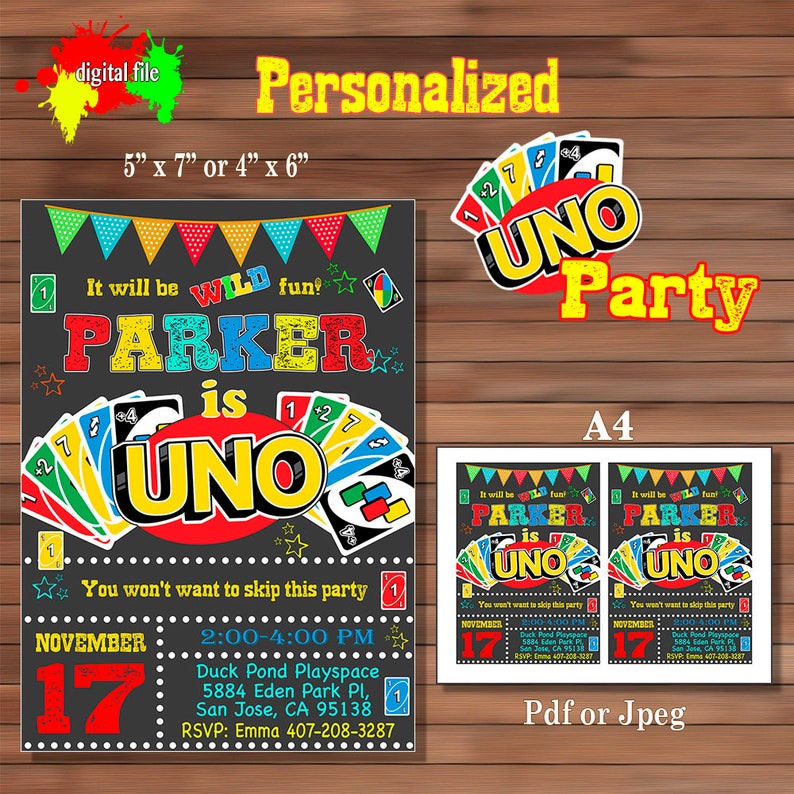Uno Party Invitation Uno chalkboard birthday invite Uno Etsy