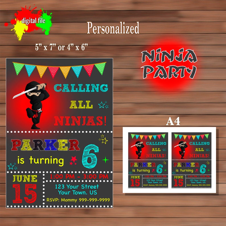 Ninja Party Invitation Ninja birthday invite Ninja Party Etsy