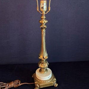 Vintage Italian Baroque Style Brass Table Lamp w/Marble/Brass Base 28&quot; tall (no shade)