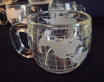 Tasse à café en verre Nestlé Nescafe World Globe vintage - Fin des années 1970 - Excellent état !