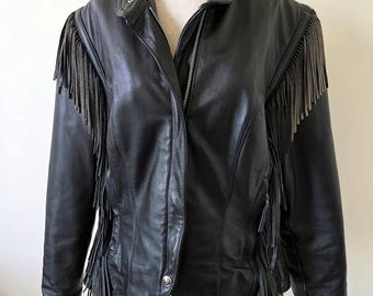 1990's Vintage Black Leather Harley Davidson Jacket ~ Women's XXS