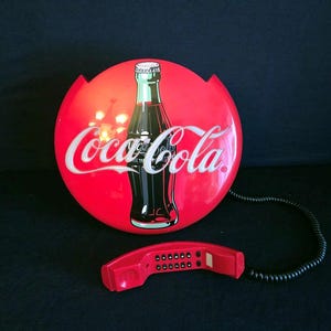 Vintage Coca-Cola Brand Round Telephone 1997 Table or Wall Mount - Land Line