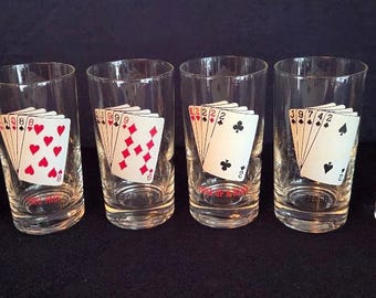 Lot de 6 verres de highball vintage MCM Poker Hand - The Washington Co. - Excellent état !
