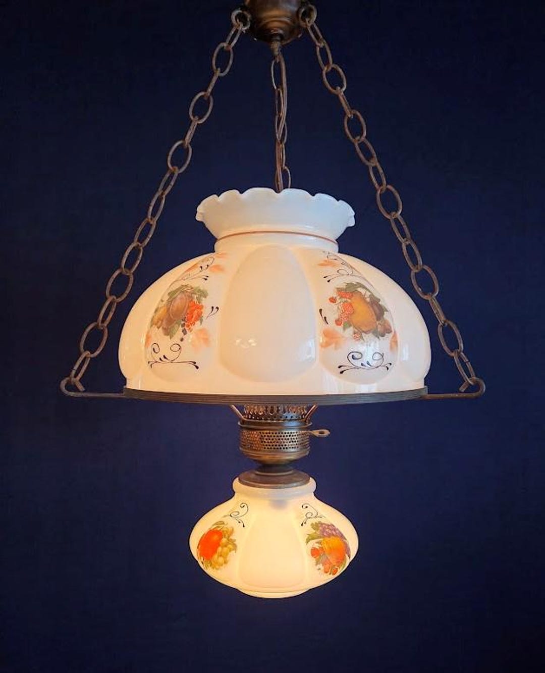 Vintage Gone W/the Wind Milk Glass Hanging Fruit/floral Parlor