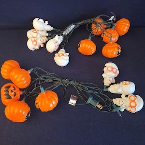 2 Sets Vintage Halloween Blow Mold String Lights - Ghosts & Jack-O-Lanterns