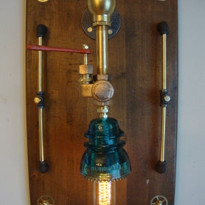 Steampunk Lamp Wall Sconce , Industrial Age, Edison Bulbs, Glass Insulator, Brass, Dimmer Switch