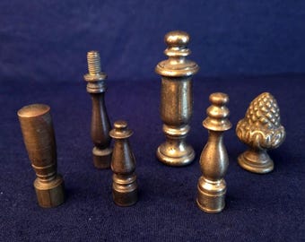 Lot of 6 Assorted Vintage Solid Brass Lamp/Light Finials - 1/4"-27