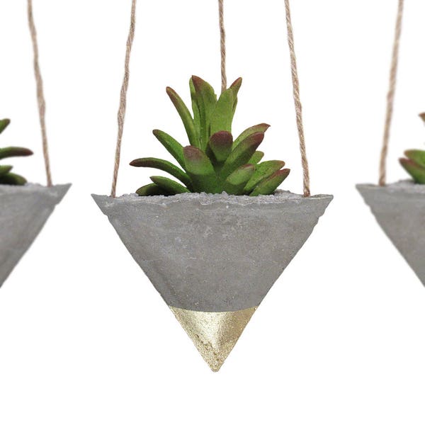 Gold Concrete Planter, Hanging Wall Planter, Air Planter, Air Plant Display, Succulent, Cement, Mini, Geometric, Modern, Unique - Set of 3