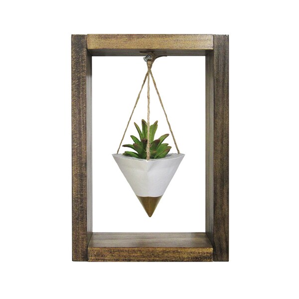 Rustic Wall Decor, White Concrete Planter, Succulent Planter, Air Planter, Hanging Wall Planter, Plant Holder, Rustic Gift, Shadow Box, Gold