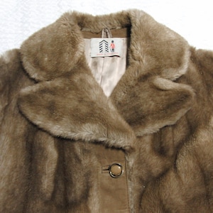Vintage late 60&#39;s Faux Fur and Suede Leather Coat Ladies sz. S Made in England Fuzzy Jacket