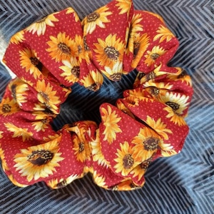 Handmade Sunflower Scrunchie: Cotton Fabric Hair Accessory