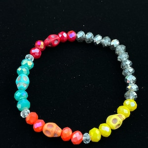 Colorful bracelet, bracelets, beaded bracelets, skulls, skull bracelets, handmade bracelets, gifts,halloween, jewelry, halloween jewelry