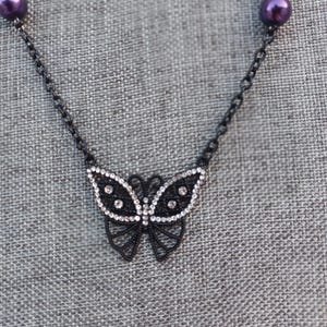 Handmade Butterfly Choker: Purple Beaded Adjustable Necklace