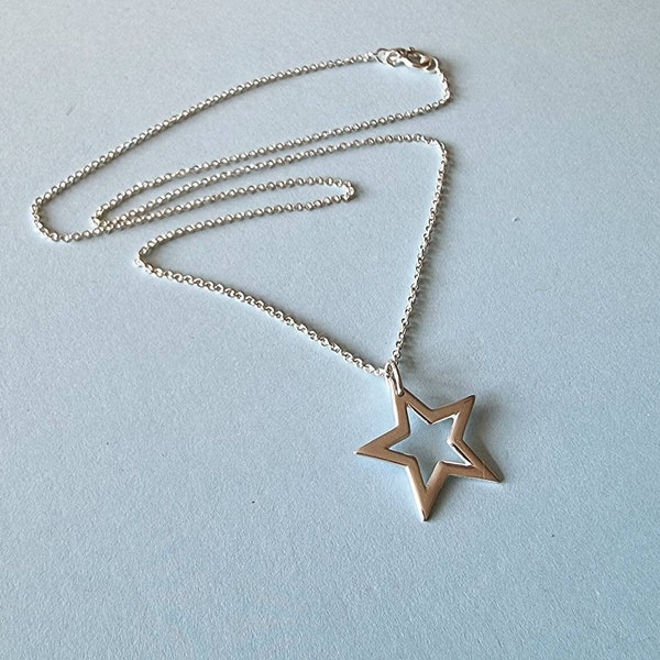 Sterling silver chain necklace with an open star pendant, open detailed sterling star pendant and chain, gift for her, bithday gift