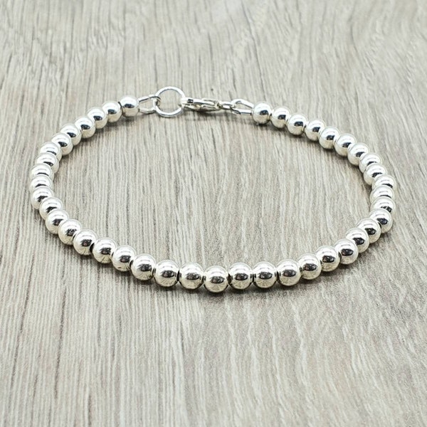 Sterling silver beaded bracelet with lobster claw clasp,  4mm sterling silver beads, stacking bracelet, mothers day gift, gift for her
