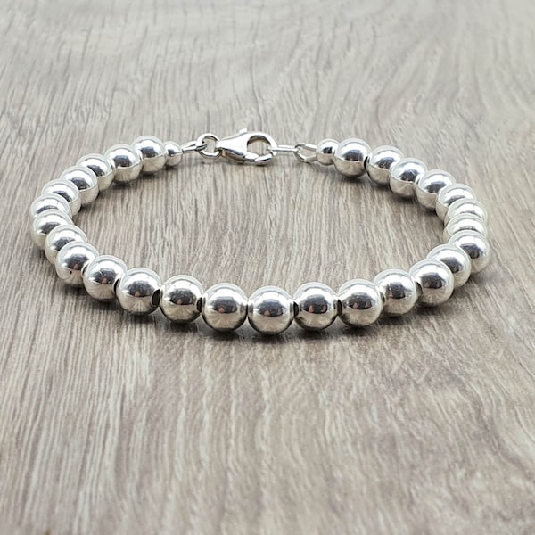 Sterling silver beaded bracelet with lobster claw clasp,  6mm sterling silver beads, stacking bracelet, gift for her, gift for mum