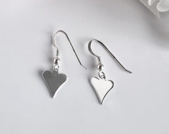 Sterling silver heart drop earrings, solid silver hearts earrings, minimalist earrings, gift for her, birthday gift for her,