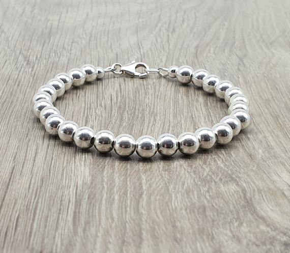 Sterling Silver Beaded Bracelet With Lobster Claw Clasp, 6mm