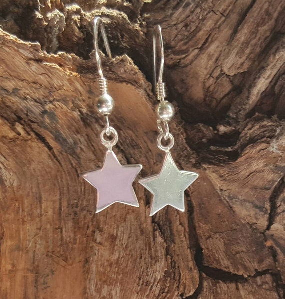 Sterling Silver Star Drop Earrings 10mm Sterling Silver Solid Etsy