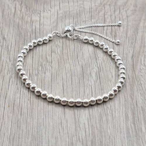 Faceted Sterling Silver Beads Adjustable Bracelet Etsy