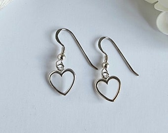 Sterling Silver Open Heart Drop Earrings, Sterling Silver