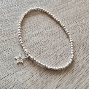 Sterling Silver 3mm Beaded Stretch Bracelet With an Open Star Charm, Silver Beaded Bracelet and ...