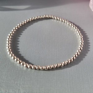 Sterling silver 3mm beaded stretch bracelet, 3mm sterling silver stackable bracelet, 3mm sterling silver beads, birthday gift, gift for her